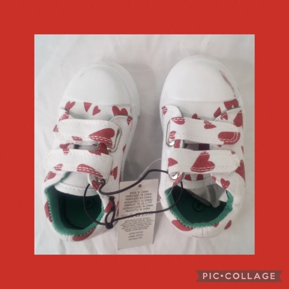 White sneakers red and white hearts